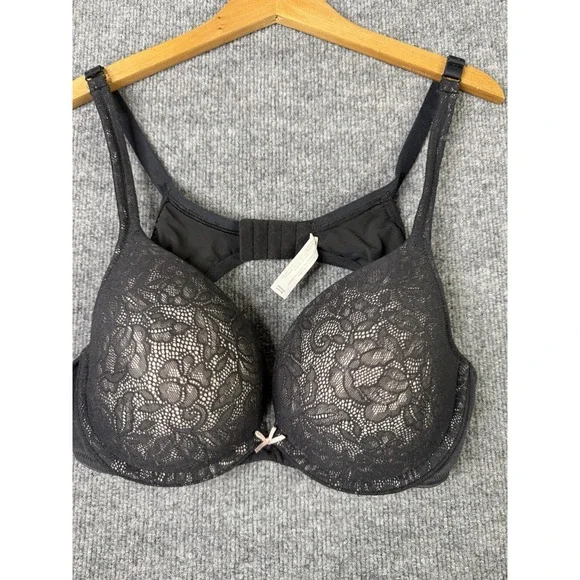 Cacique 42B Black Lace Underwire Bra Lightly Lined Demi Adjustable Straps - Picture 1 of 9